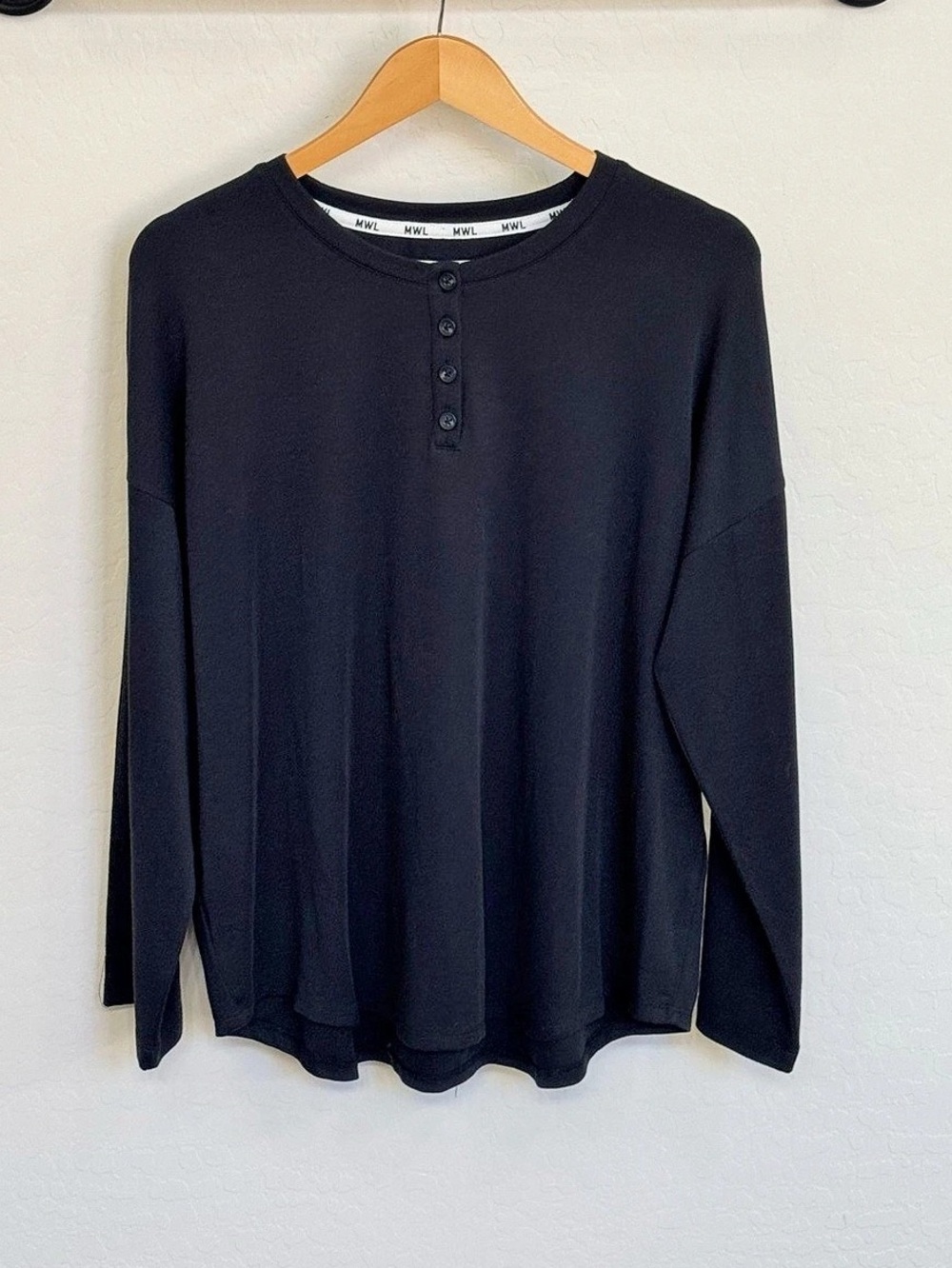 Madewell NWT MWL Breeze Henley Long Sleeve Shirttail Tee Black L